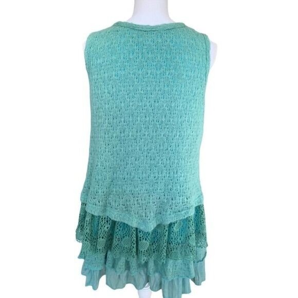 Lagenlook Dress Pretty Angel M Green Layers Ruffles Lace Crochet Fuzzy Lined - Picture 3 of 11